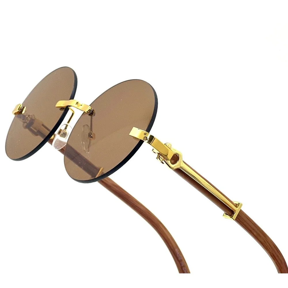 Hip Hop Sunglasses Wood Grain Arms Gold Accents Designer Style Street Wear Gafas